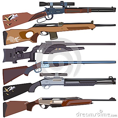 Hunting rifles, vector set in flat style design Vector Illustration