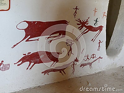Hunting scenes from neolithic paintings of Catalhoyuk Editorial Stock Photo