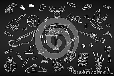 Hunting season collection in doodle style.Hand drawn Vector Illustration