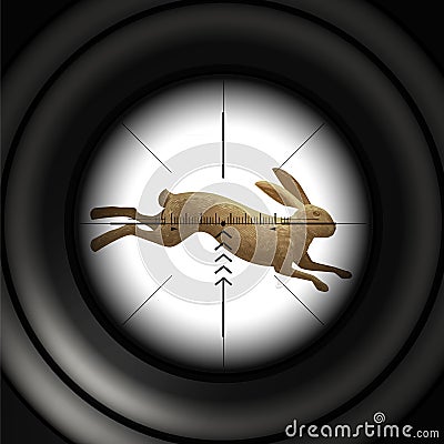 Hunting season. Running hare, wild rabbit. Sniper scope, vector illustration Vector Illustration