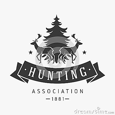 Hunting season in winter vector logo. Association clubs for gambling deer tracking during cold season. Vector Illustration