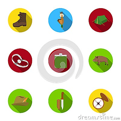 Hunting set icons in flat style. Big collection of hunting vector symbol stock illustration Vector Illustration