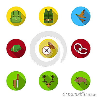 Hunting set icons in flat style. Big collection of hunting vector symbol stock illustration Vector Illustration