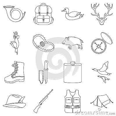 Hunting set icons in outline style. Big collection of hunting vector illustration symbol. Vector Illustration