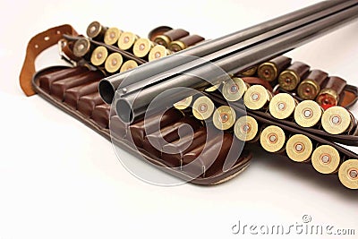 Hunting shotgun barrel and cartridges Stock Photo