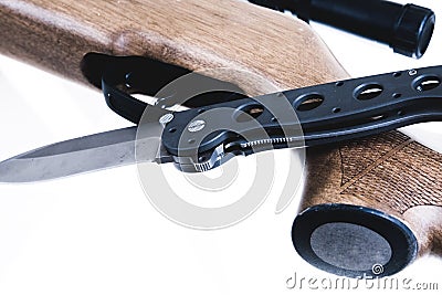 Hunting weapon and knife Stock Photo