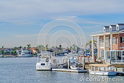 Huntington Beach California scenery of houses overlooking the beautiful harbor Stock Photo