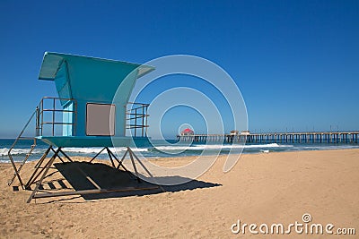 Huntington beach Pier Surf City USA with lifeguard tower Stock Photo