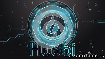 Huobi cryptocurrency symbol. Hi-tech futuristic background illustration. Cartoon Illustration