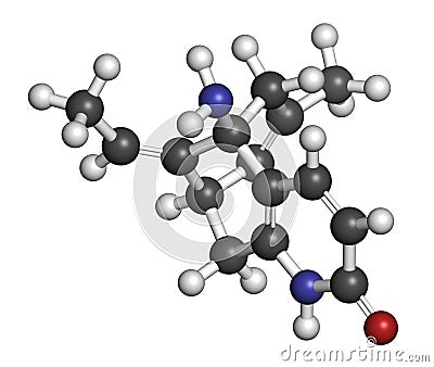 Huperzine A alkaloid molecule. 3D rendering. Atoms are represented as spheres with conventional color coding: hydrogen white,. Stock Photo