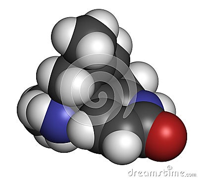Huperzine A alkaloid molecule. 3D rendering. Atoms are represented as spheres with conventional color coding: hydrogen white,. Stock Photo