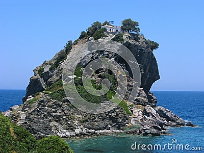 The church high on cliff. Mamma Mia film. Stock Photo