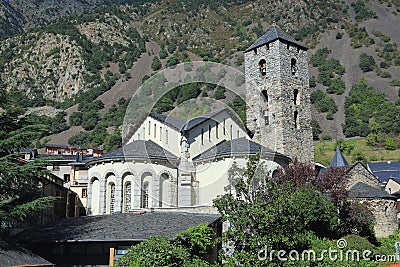 Church of St. Stephen Sant Esteve from Carrer de la Vall in Andorra la Vella, Principality of Andorra. Stock Photo