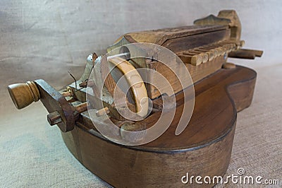 Hurdy-gurdy - musical friction medieval instrument Stock Photo