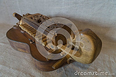 Hurdy-gurdy - musical friction medieval instrument Stock Photo