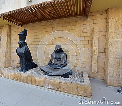 Hurghada Papyrus Museum seen with statues from outside, Egypt in pandemic, covid 5 Editorial Stock Photo