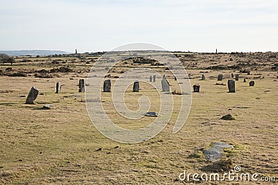 The Hurler's Stones on Bodmin Moor, Cornwall in the UK Editorial Stock Photo