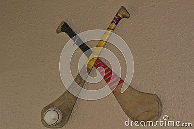 Hurling yellow and red Stock Photo