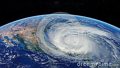 hurricane approaching the American continent visible above the Earth, a view from the satellite. Elements of this image furnished Editorial Stock Photo