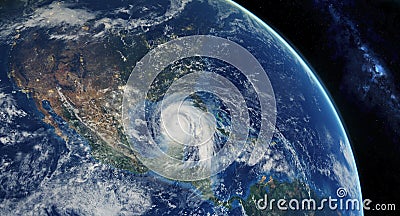 hurricane approaching the American continent visible above the Earth, a view from the satellite. Editorial Stock Photo