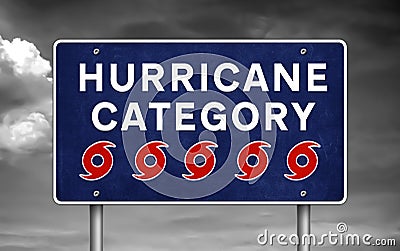 Hurricane category five - road sign warning Stock Photo