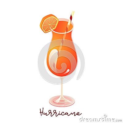 Hurricane cocktail. Summer, tropical refreshing cocktail with orange. Vector illustration Vector Illustration