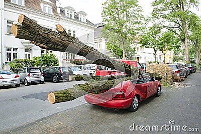 Hurricane damaged car Stock Photo