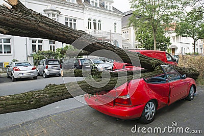 Hurricane damaged car Stock Photo