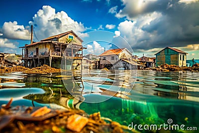 Hurricane Devastation Rooftop Perspective Of A Submerged Town A