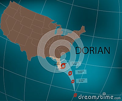 Hurricane Dorian. Florida`s east coast. World map. Vector illustration Vector Illustration