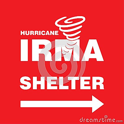 Hurricane Irma Shelter Right Side Red Banner. Hurricane indication. Graphic banner of hurricane warning. Vector Illustration