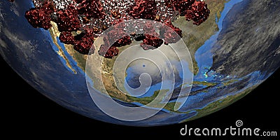 Hurricane Laura and Coronavirus with visible Earth from Space. Elements of this 3d illustration are furnished by NASA Stock Photo