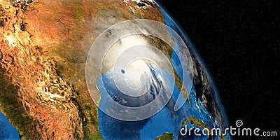 Hurricane Laura making Landfall in USA. Shot from Space. Elements of this 3D rendering are furnished by NASA Cartoon Illustration