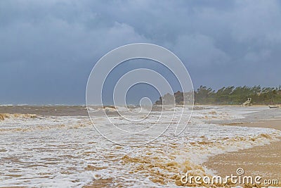 Hurricane Playa del Carmen beach Mexico extremely high tsunami waves Stock Photo