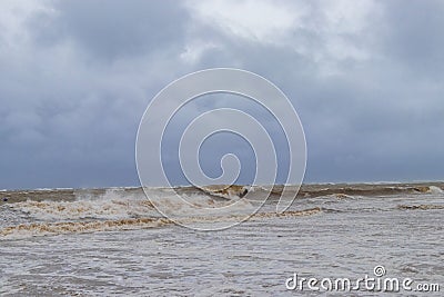 Hurricane Playa del Carmen beach Mexico extremely high tsunami waves Stock Photo
