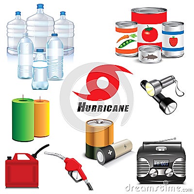 Hurricane Preparation Icons & Supplies Vector Illustration
