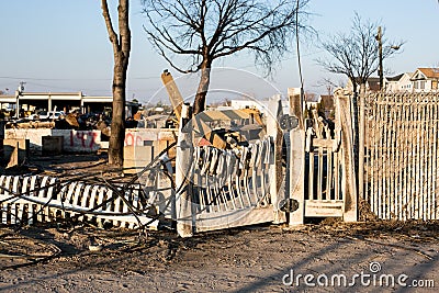 Hurricane Sandy burnt debris, Breezy Point, Queens Editorial Stock Photo