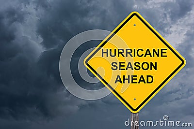 Hurricane Season Ahead Caution Sign Stock Photo