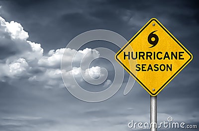 Hurricane season - road sign warning Stock Photo