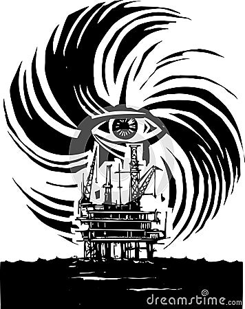 Hurricane Storm Oil Rig Vector Illustration