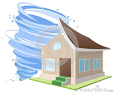 Hurricane winds blew roof off house. Property insurance Vector Illustration