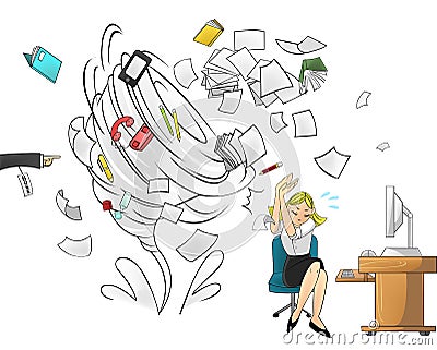 Hurricane of work - woman version with boss order Vector Illustration