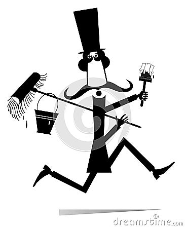 Cartoon running painter illustration Vector Illustration