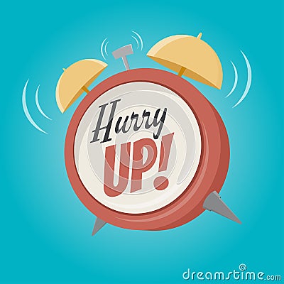 Hurry up alarm clock in retro cartoon style Vector Illustration