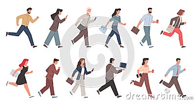 Hurrying business people. Running employees and managers in office clothes, busy characters rushing to work, men and Vector Illustration