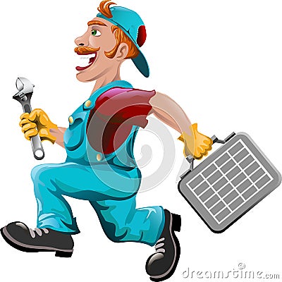 The hurrying plumber Cartoon Illustration