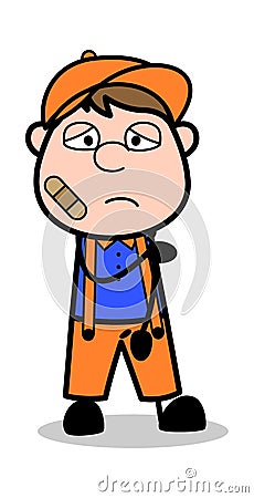 Hurt - Retro Cartoon Carpenter Worker Vector Illustration Stock Photo