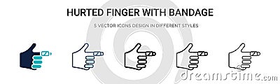 Hurted finger with bandage icon in filled, thin line, outline and stroke style. Vector illustration of two colored and black Vector Illustration