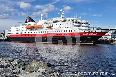 Hurtigruten coastal vessel KONG HARALD in Trondheim, Norway Editorial Stock Photo