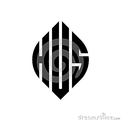 HUS circle letter logo design with circle and ellipse shape. HUS ellipse letters with typographic style. The three initials form a Vector Illustration